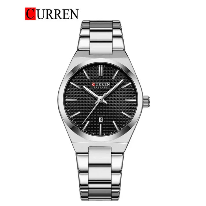C-8439L Curren Black Dial Silver Steel Chain Analog Quartz women Watch.