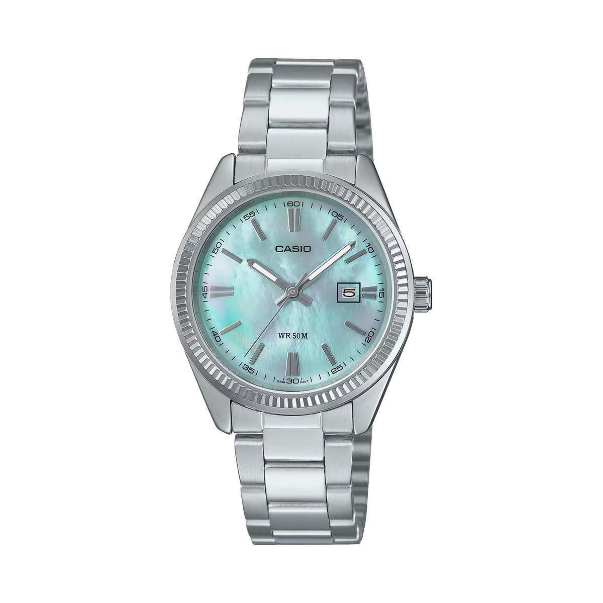 LTP-1302DS-2AVDF Casio Blue Mop Dial Stainless Steel Analog Quartz Women's Watch.