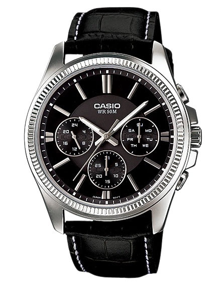 MTP-1375L-1AVDF Casio BLACK Dial Quartz Multi Function Men's Watch. TIMECHECK