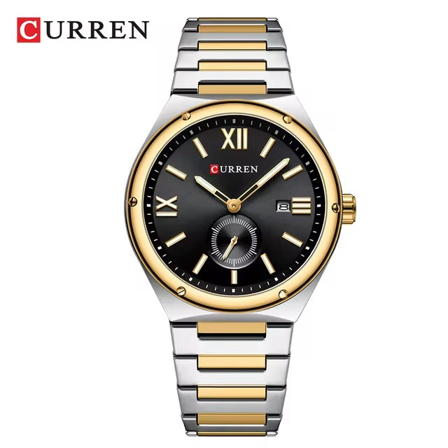 M:8471 curren Black Dial Silver/gold Stainless Steel Chain Analog Quartz Men's Watch with brand{box&bag}