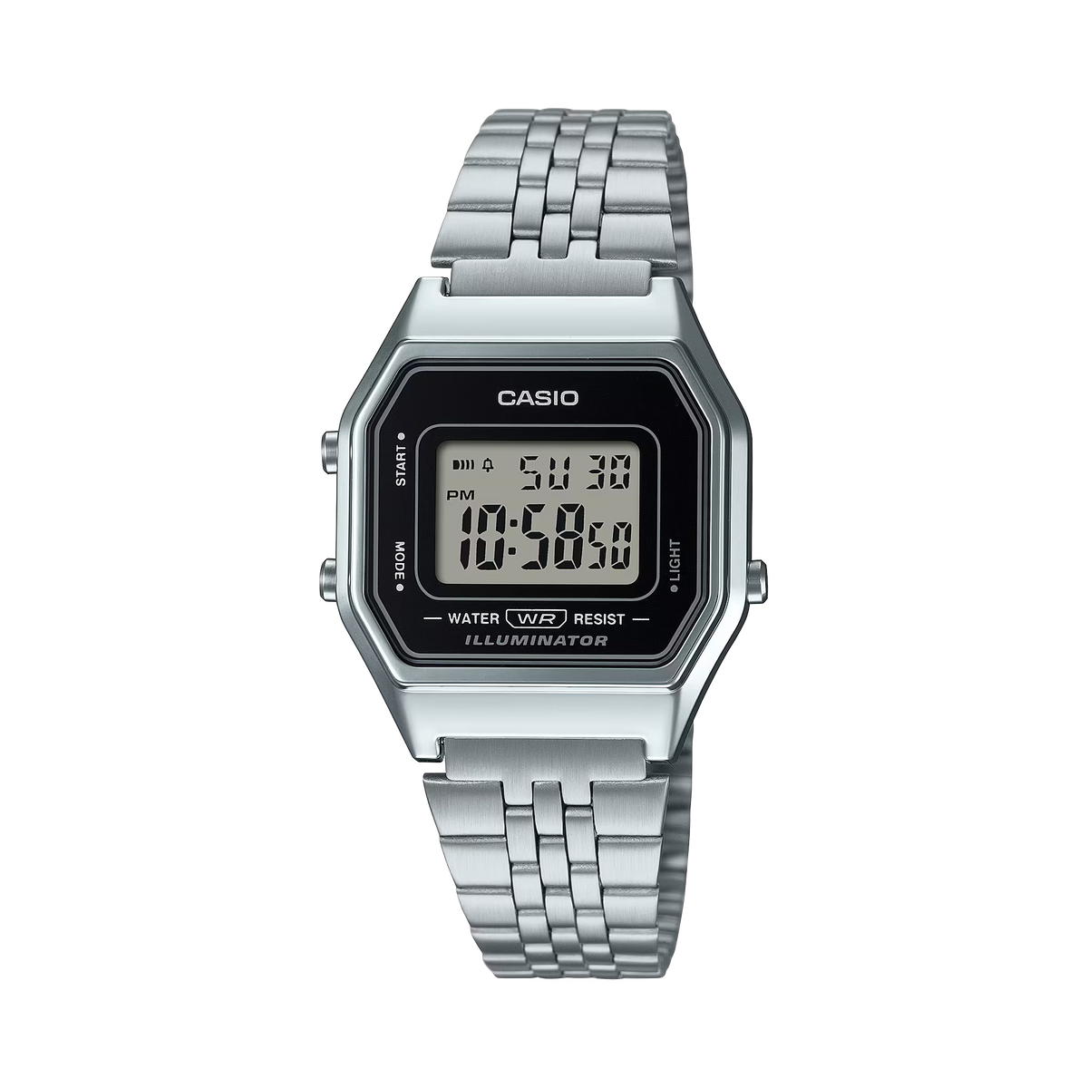 LA-680WA-1DF Casio Vintage Silver Metal Band Illuminator Digital Unisex Watch.