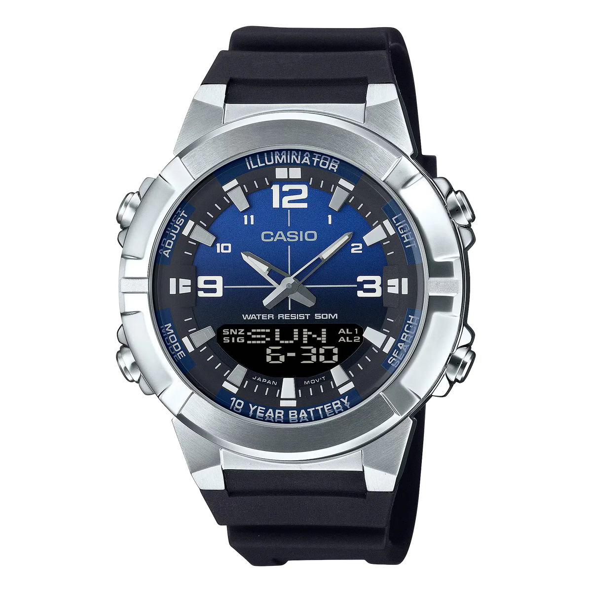 AMW-870A-1AVDF Casio Blue Dial Black Silicon Strap Digital Analog Men's Quartz Watch.