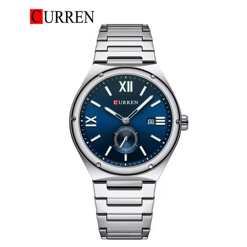 M:8471 curren blue Dial Silver Stainless Steel Chain Analog Quartz Men's Watch with brand{box&bag}