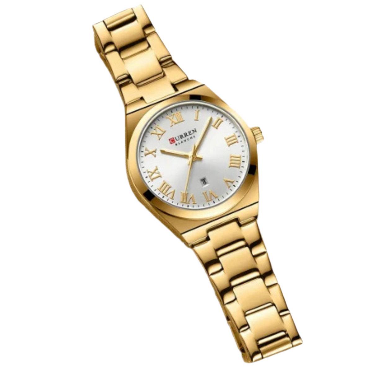 C-9095L Curren White Dial Golden Stainless Chain Steel Analog Quartz Women's Watch