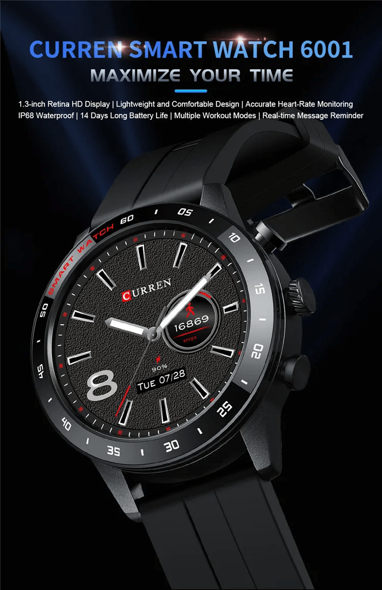 6001 CURREN Intelligent full touch screen waterproof smart watch For Men's & Women's. - Timecheck