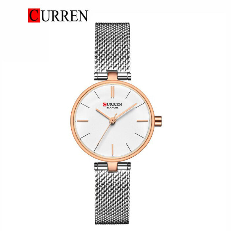 C9038L Curren White Dial Silver golden Stainless Steel Chain Analog Quartz Women's Watch.