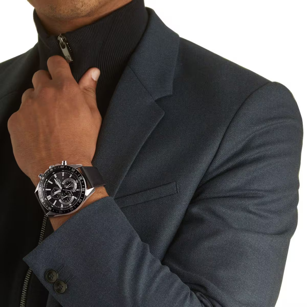 EFV-620L-1AVUDF Casio Edifice Black Analog Chronograph Black Leather Men's Watch.