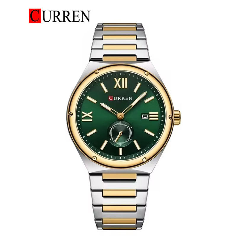 M:8471 curren green Dial Silver/gold Stainless Steel Chain Analog Quartz Men's Watch with brand{box&bag}