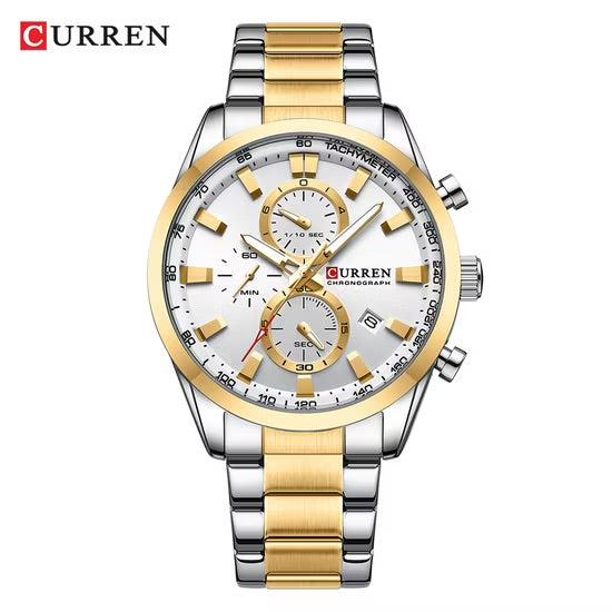 M:8445 Curren Stylish Roman WHITE Dial Chronograph Analog Quartz Men's Watch.