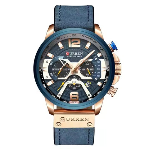 M:8329 Curren blue Dial blue leather Strap Chronograph Analog Quartz Men's Watch with {box&bag}