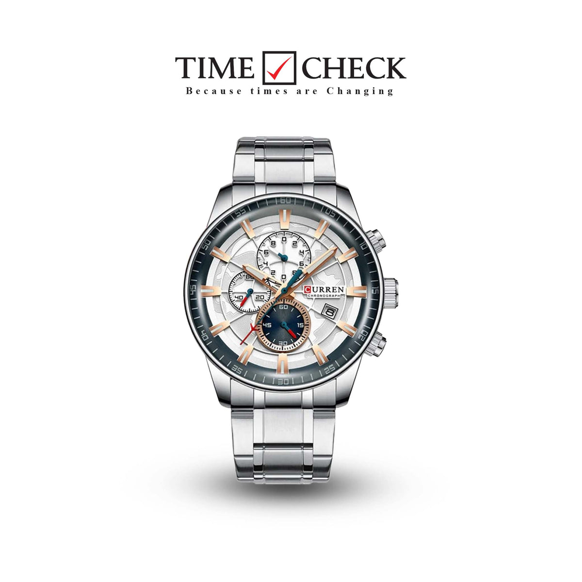 M_8362 Curren white Dial silver Stainless Steel Quartz Chronograph Men's Watch. TIMECHECK