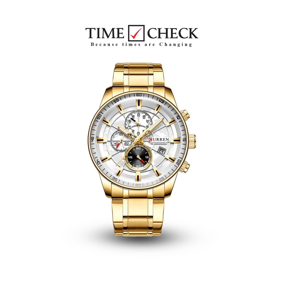 M_8362 Curren white Dial golden Stainless Steel Quartz Chronograph Men's Watch. TIMECHECK