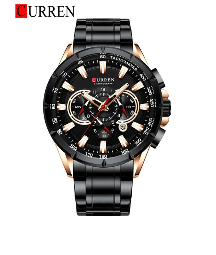 M:8363 Curren black Dial black Stainless Steel Chronograph Analog Quartz Men's Watch. TIMECHECK