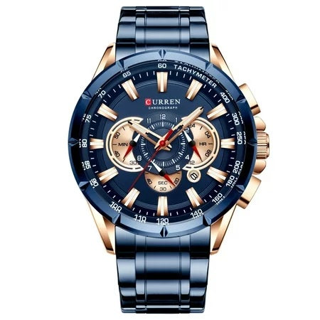 M:8363 Curren blue Dial blue Stainless Steel Chronograph Analog Quartz Men's Watch. TIMECHECK