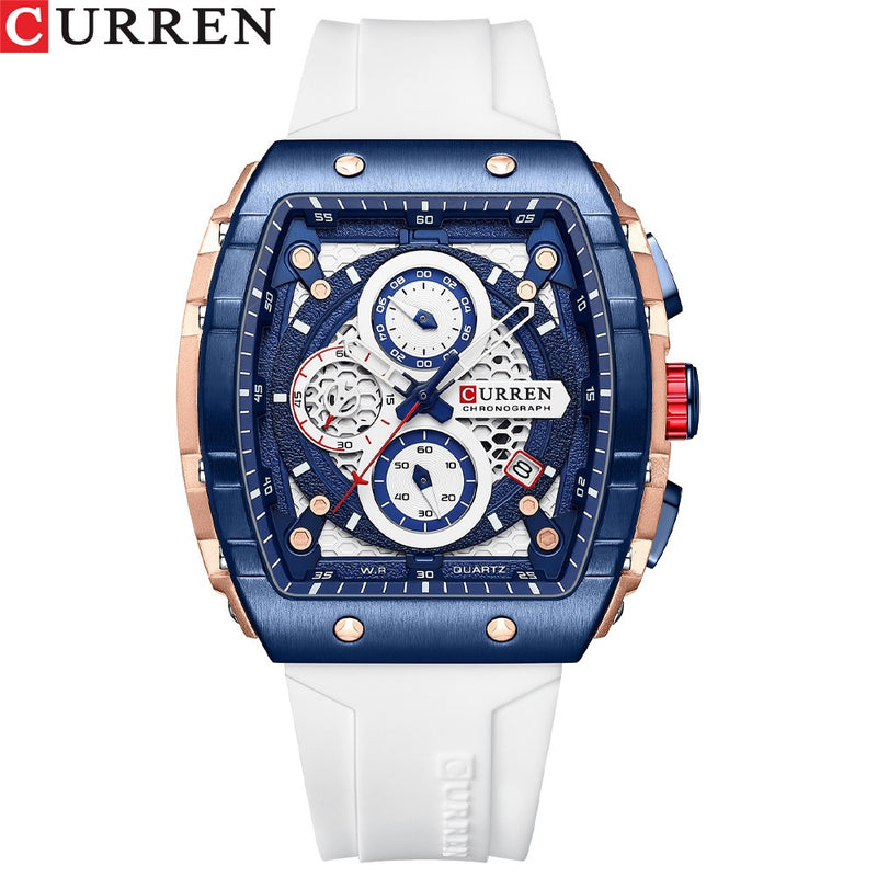 M:8442 Curren WHITE Dial WHITE Silicone Strap Chronograph Analog Quartz Men's Watch. TIMECHECK