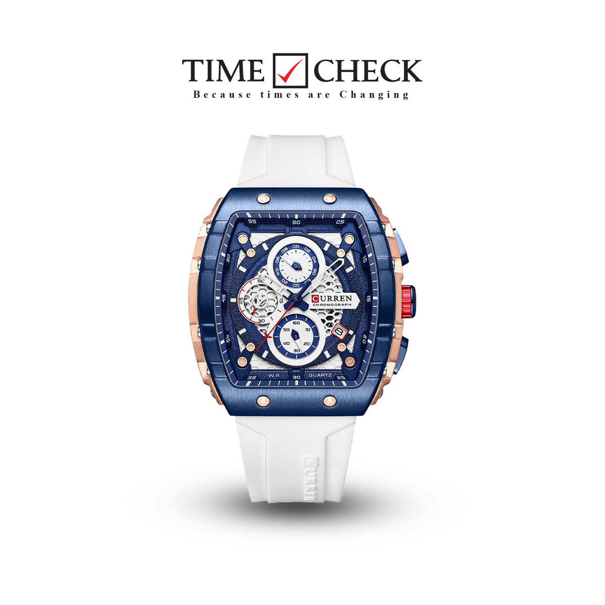 M:8442 Curren WHITE Dial WHITE Silicone Strap Chronograph Analog Quartz Men's Watch. TIMECHECK