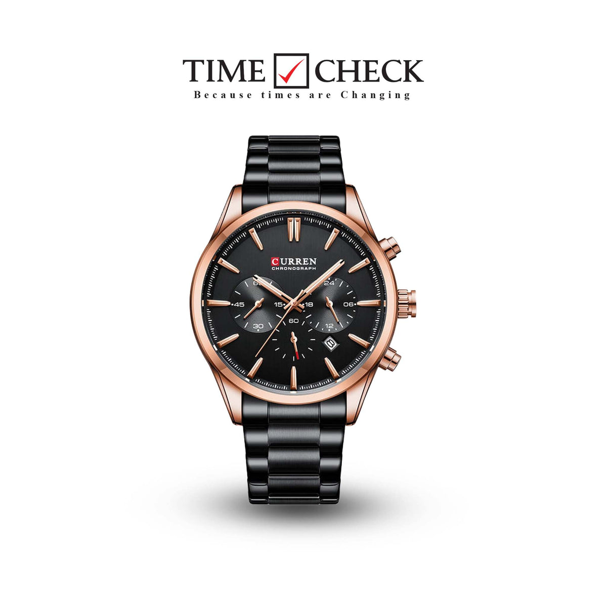 M:8446 Curren Stylish Roman BLACK/ROSE GOLD Dial Chronograph Analog Quartz Men's Watch. TIMECHECK