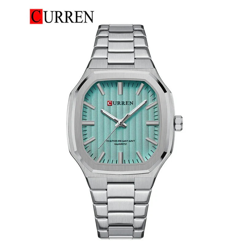 M:8458 curren  TIFNY Dial SILVER Stainless Steel Chain Analog Quartz Men's Watch.