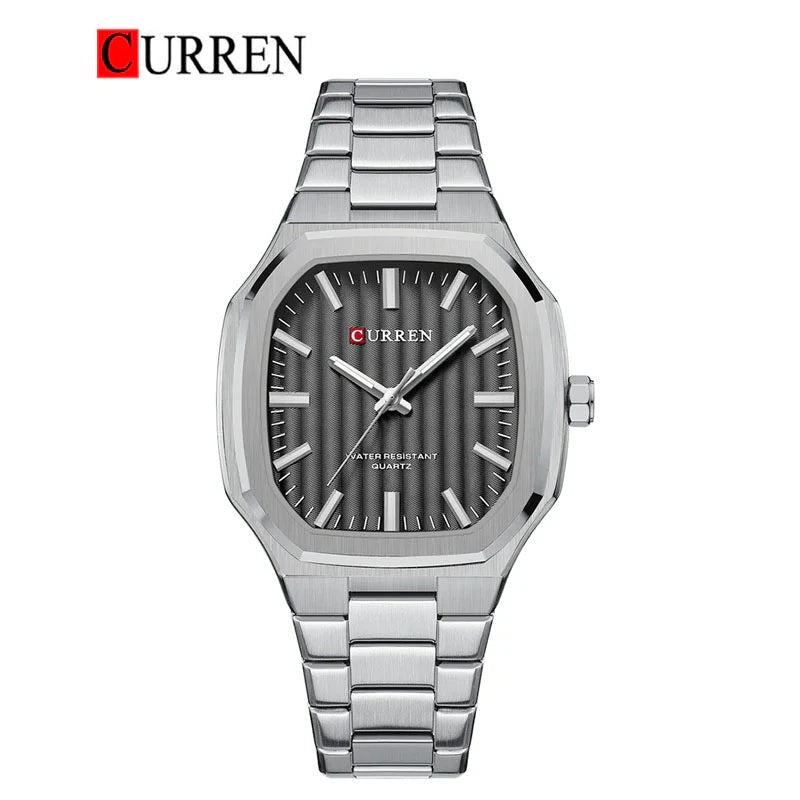 M:8458 curren  GRAY Dial SILVER Stainless Steel Chain Analog Quartz Men's Watch.