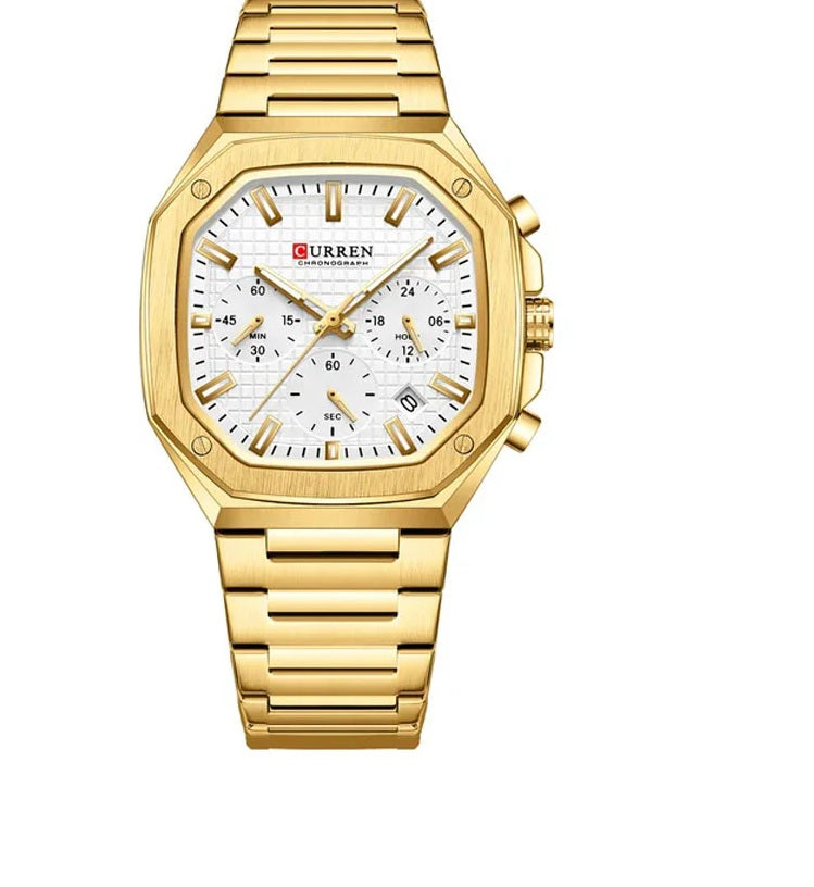 M:8459 Curren white Color Dial Fashion Quartz Clock Analog Chronograph Men's Watch.