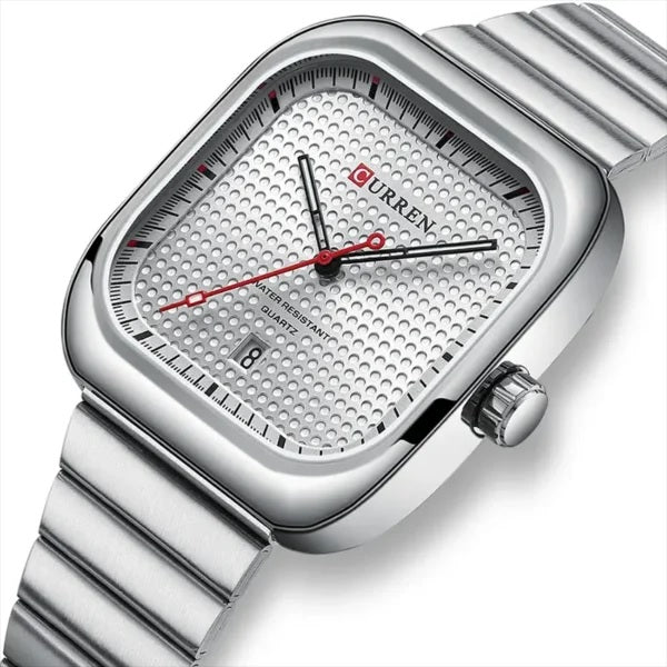 M:8460 curren WHITE Dial Silver Stainless Steel Chain Analog Quartz Men's Watch. TIMECHECK