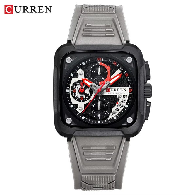 M:8461 Curren black Dial gray Silicone Strap Chronograph Analog Quartz Men's Watch with brand [box&bag]