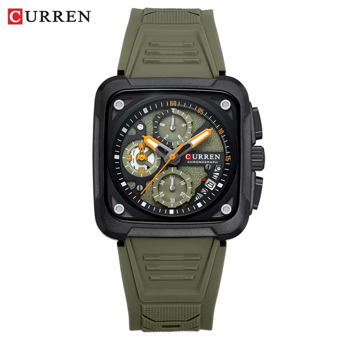 M:8461 Curren black Dial green Silicone Strap Chronograph Analog Quartz Men's Watch with brand [box&bag]