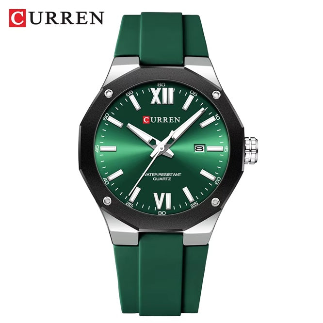 M8465 Curren green Dial silver Body green Silicone Strap Analog Quartz Men's Watch With Box & Bag