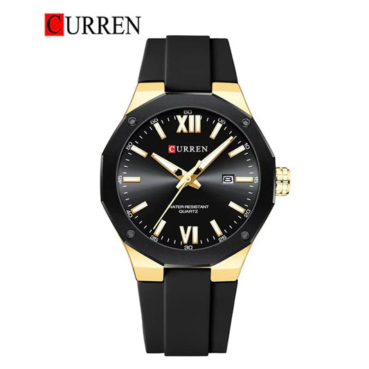 M8465 Curren Black Dial golden Body black Silicone Strap Analog Quartz Men's Watch With Box & Bag