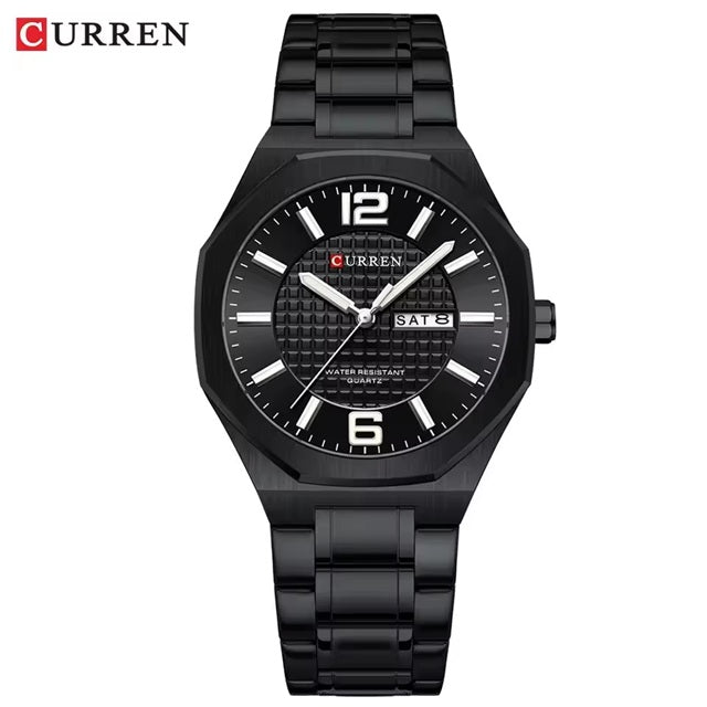 M:8476 Curren Black Dial Black Stainless Steel Day&Date Analog Quartz Men's Watch with brand {box&bag}