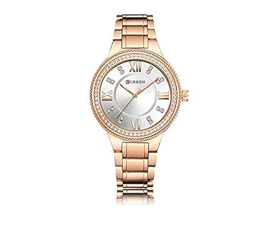 C-9004L Curren white Dial R.G Stainless Chain Steel Analog Quartz Women's Watch. TIMECHECK