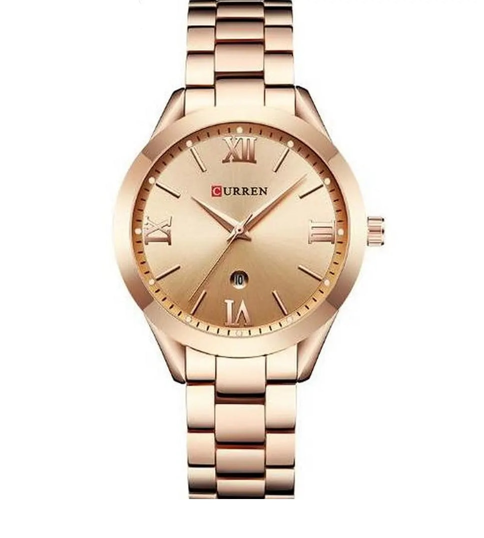 C-9007L Curren rose gold Dial Rosegold Stainless Chain Steel Analog Quartz Women's Watch.