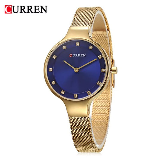 C9008L Curren Blue Dial golden Stainless Chain Steel Analog Quartz Women's Watch with brand {box&bag}