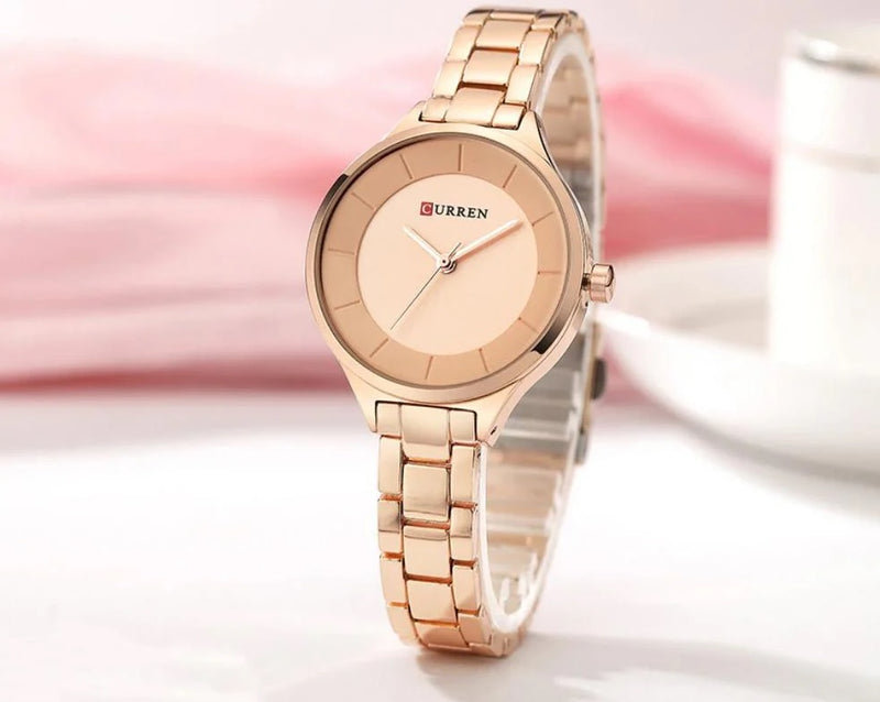 C-9015L Curren rose-gold Dial Rose-gold Stainless Chain Steel Analog Quartz Women's Watch. TIMECHECK