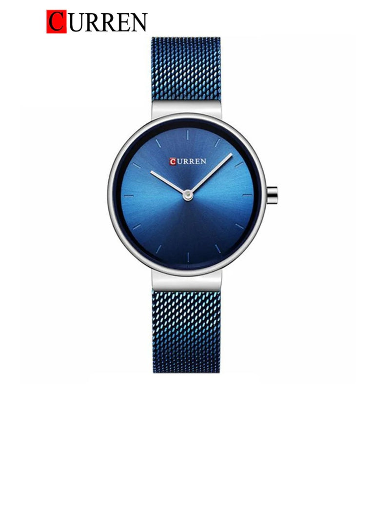 C9016L Curren blue Dial Silver case blue Stainless Steel Band Analog Quartz Women's Watch. TIMECHECK