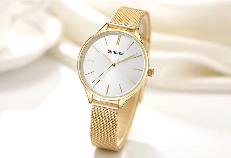 C9024L Curren white Dial & golden Stainless Steel Chain Analog Quartz Women's Watch. TIMECHECK