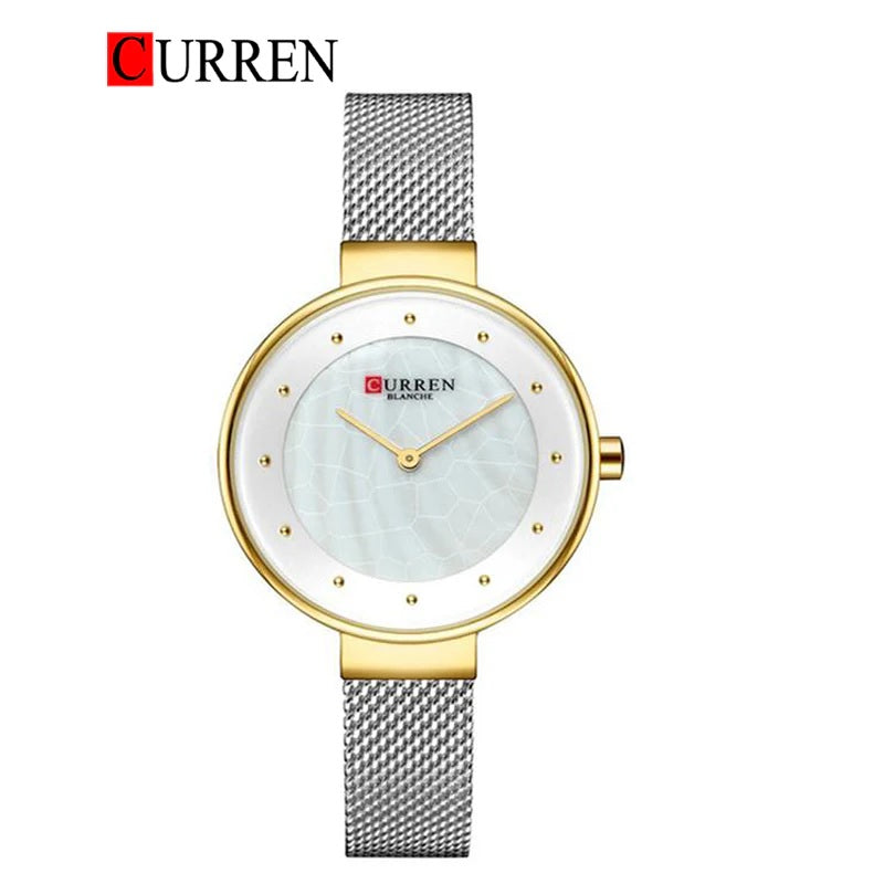 C-9032L Curren WHITE Dial GOLDEN CASE Stainless Chain Steel Analog Quartz Women's Watch. TIMECHECK