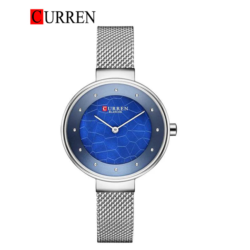 C-9032L Curren Blue Dial Silver Stainless Chain Steel Analog Quartz Women's Watch.