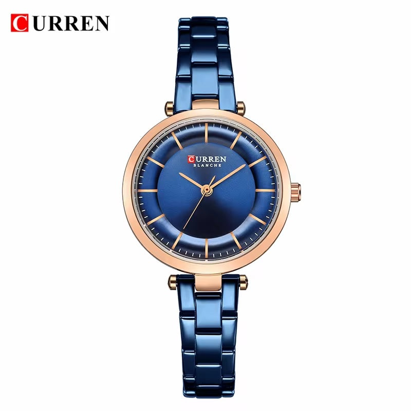 C-9054L Curren BLUE Dial & BlUE Stainless Steel Chain Analog Quartz Women's Watch. TIMECHECK