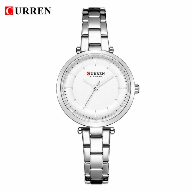 C-9054L Curren white Dial & silver Stainless Steel Chain Analog Quartz Women's Watch. TIMECHECK