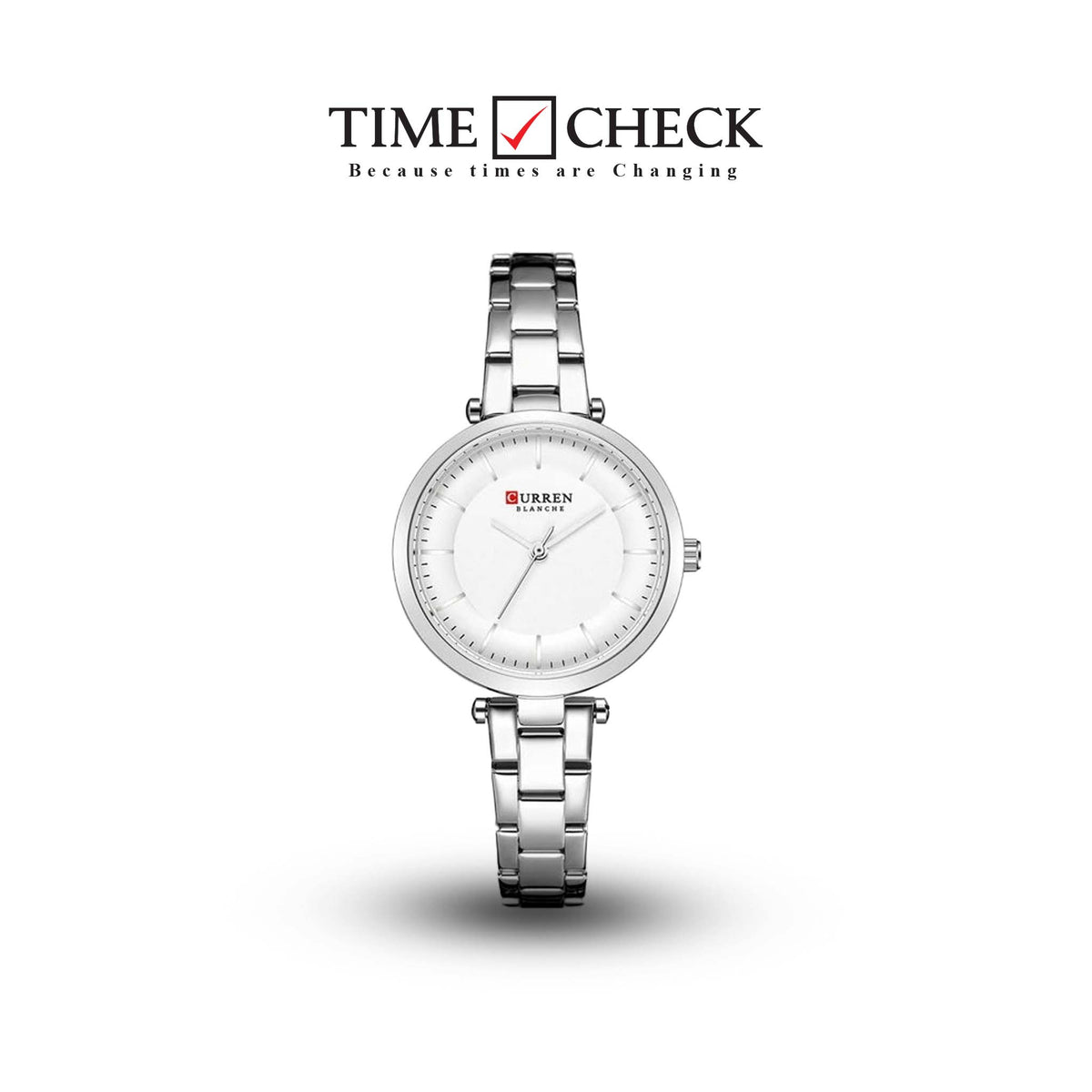 C-9054L Curren white Dial & silver Stainless Steel Chain Analog Quartz Women's Watch. TIMECHECK