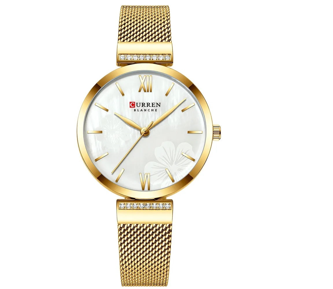 C9067L Curren White Dial golden Stainless Steel Chain Analog Quartz Women's Watch.