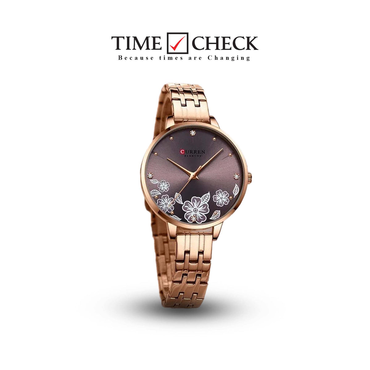 C-9068L Curren mahroon Dial & rose-gold Stainless Steel Chain Analog Quartz Women's Watch.