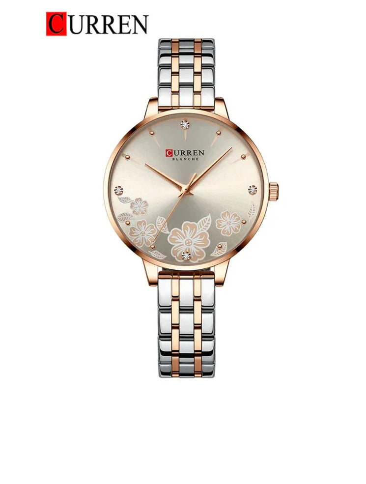 C-9068L Curren copper Dial & Silver/Gold Stainless Steel Chain Analog Quartz Women's Watch. TIMECHECK