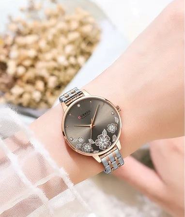 C-9068L Curren brown Dial & Silver/Gold Stainless Steel Chain Analog Quartz Women's Watch. TIMECHECK