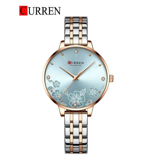 C-9068L Curren sky blue Dial & Silver/Gold Stainless Steel Chain Analog Quartz Women's Watch. TIMECHECK