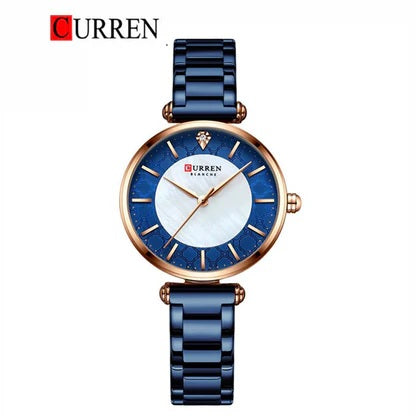 C-9072L Curren Blue Dial Blue Stainless Chain Steel Analog Quartz Women's Watch. TIMECHECK