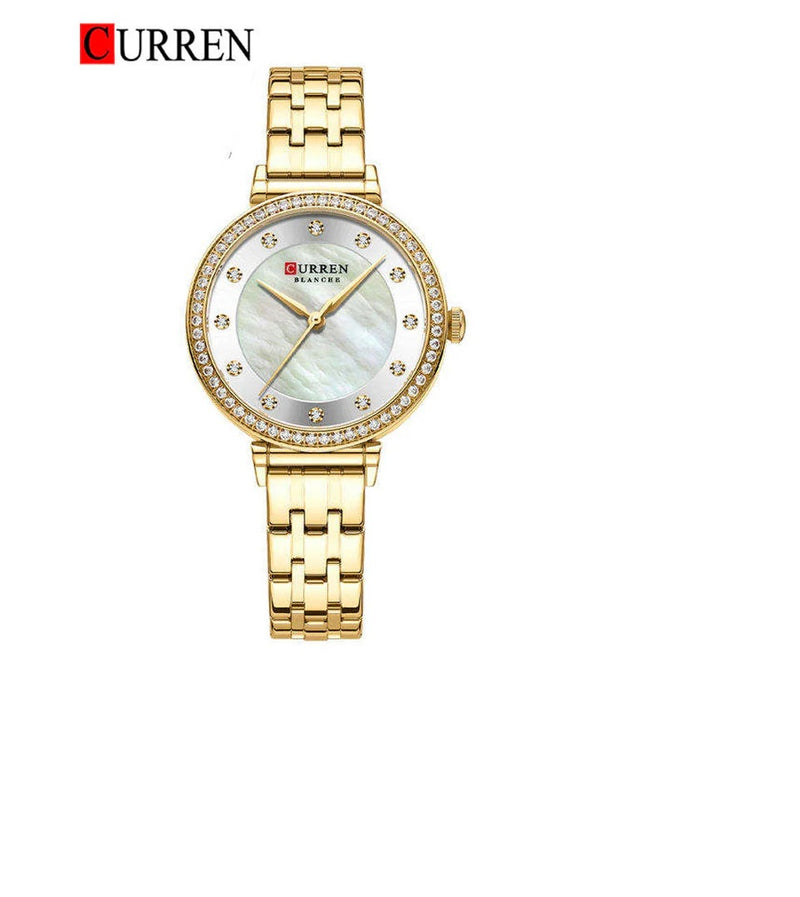 C9087L Curren Silver Dial & GOLDEN Stainless Steel Chain Analog Quartz Women's Watch. TIMECHECK