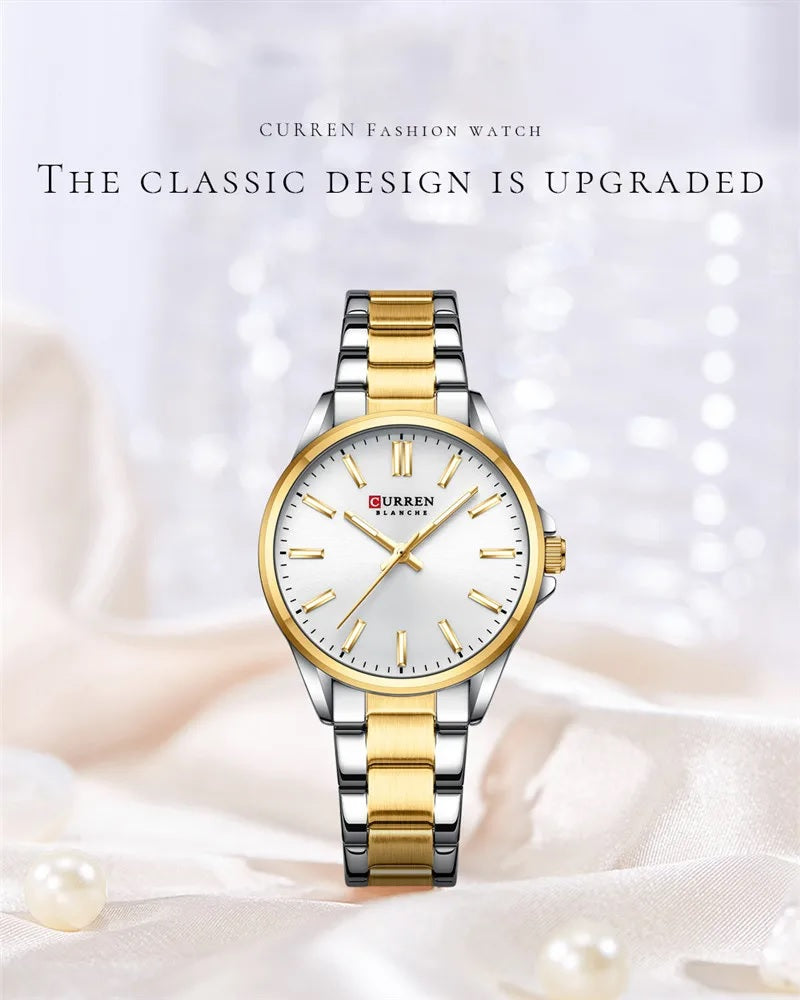 C-9090L Curren white Dial Silver-gold Stainless Steel Analog Quartz Women's Watch. TIMECHECK