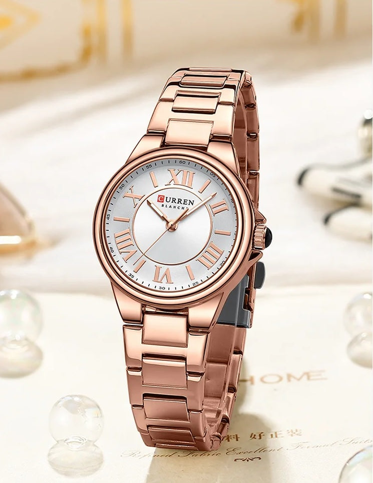 C-9091L Curren Silver Dial rose gold Stainless Steel Analog Quartz Women's Watch. TIMECHECK